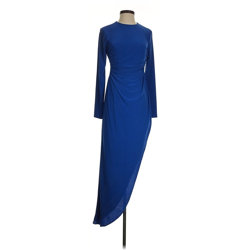 Ieena for Mac Duggal Royal Blue Open Back Ruched Jersey Gown Size 2 26500i